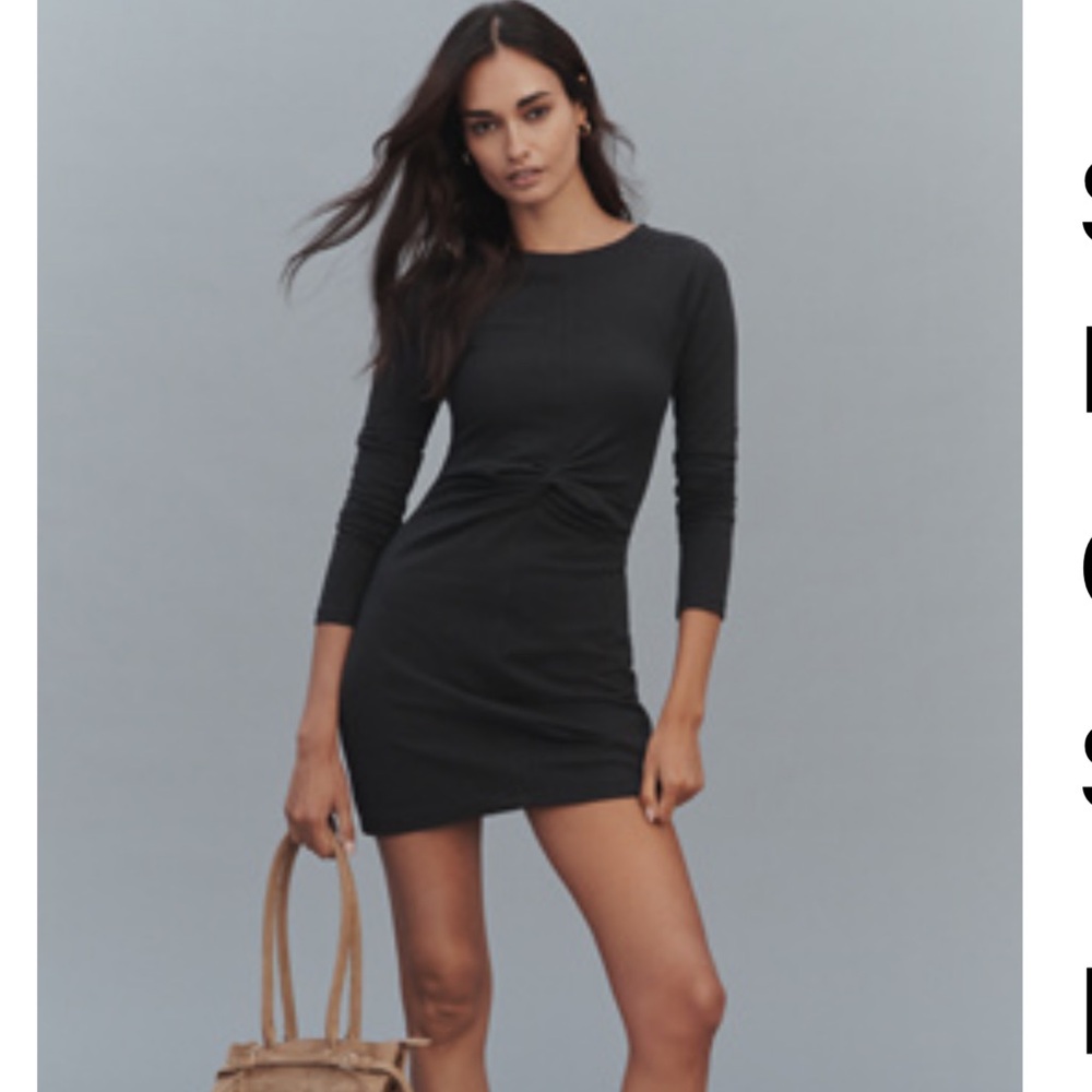 Daily Practice Long-Sleeve Gathered Mini Dress Black Onyx Size L NWOT
